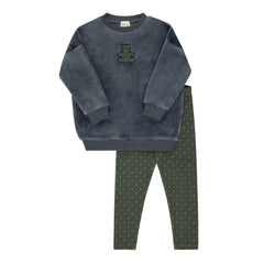 ELYS & CO. 2PC VELOUR PLAID BEAR SWEATSHIRT AND LEGGINGS SET