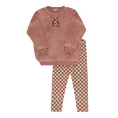 ELYS & CO. 2PC VELOUR PLAID BEAR SWEATSHIRT AND LEGGINGS SET