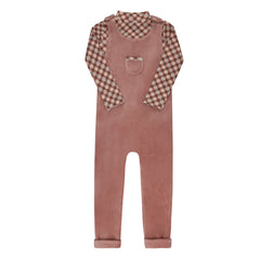 ELYS & CO. 2PC FLORAL PLAID BODYSUIT AND OVERALLS SET