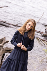POET 2PC EMILY KNIT VEST OVER LONG SLEEVE DRESS WITH NECK TIE