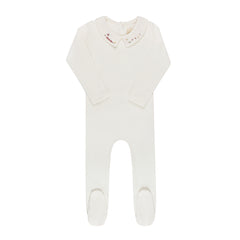 ELYS & CO. 2PC FLORAL STAR EMBROIDERED COLLAR FOOTIE+BONNET SET