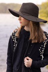 POET ELLE EYELET KNIT CARDIGAN WITH PEARLS ON SHOULDERS