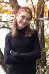 POET ARIA LONG SLEEVE MOCKNECK BLACK ON BLACK BOW PRINT SHIRT