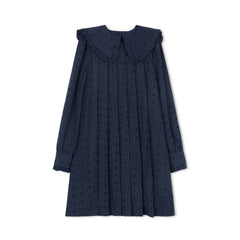 VELVETTE LABEL LONG SLEEVE PINSTRIPE BOW PRINT RUFFLE COLLAR DRESS