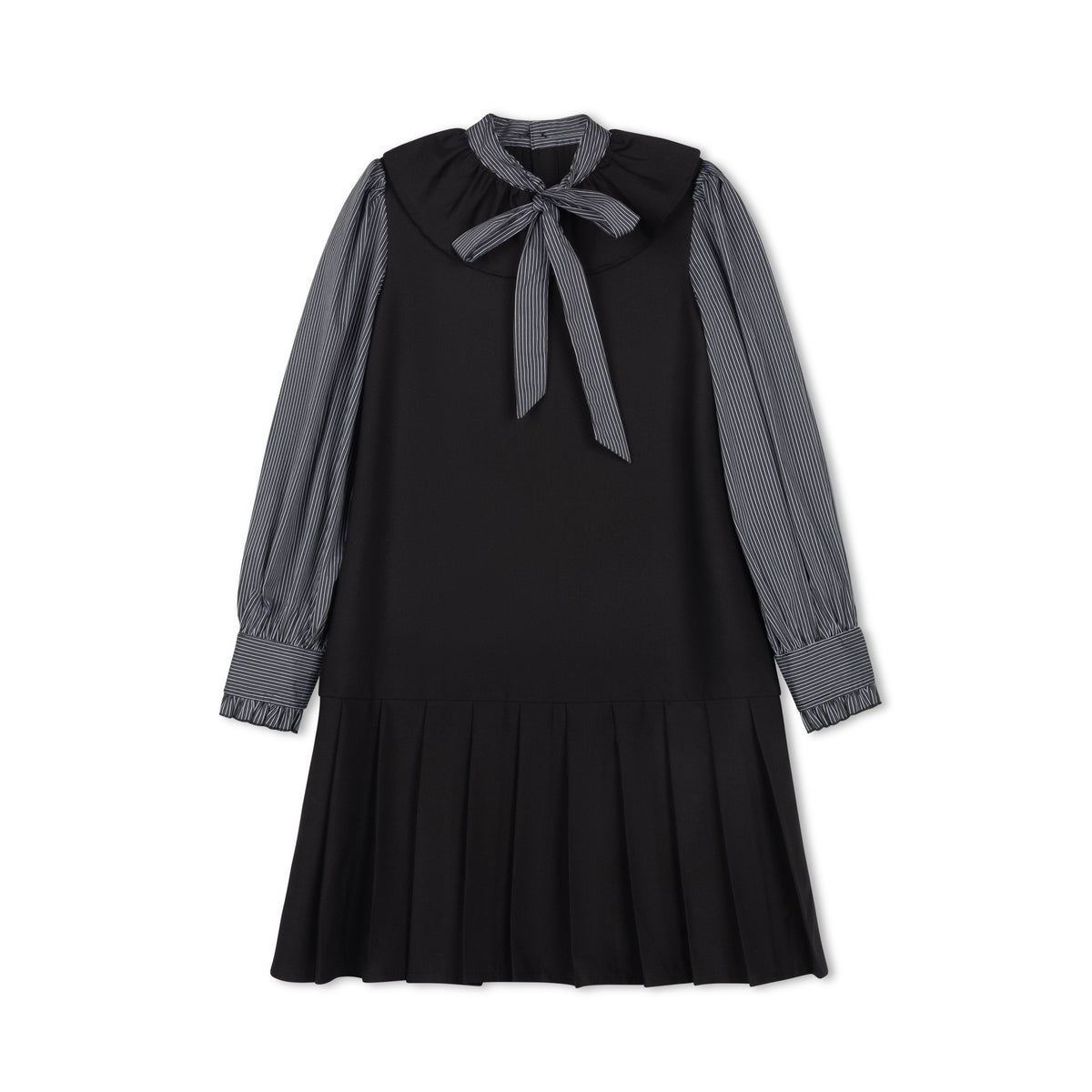 VELVETTE LABEL 2 IN STRIPE LONG SLEEVE RUFFLE COLLAR TIE DROP PLEAT JUMPER LOOK