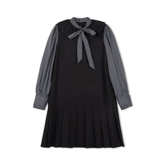 VELVETTE LABEL 2 IN STRIPE LONG SLEEVE RUFFLE COLLAR TIE DROP PLEAT JUMPER LOOK