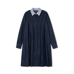 VELVETTE LABEL LONG SLEEVE STRIPE COLLAR BUTTON DOWN DRESS