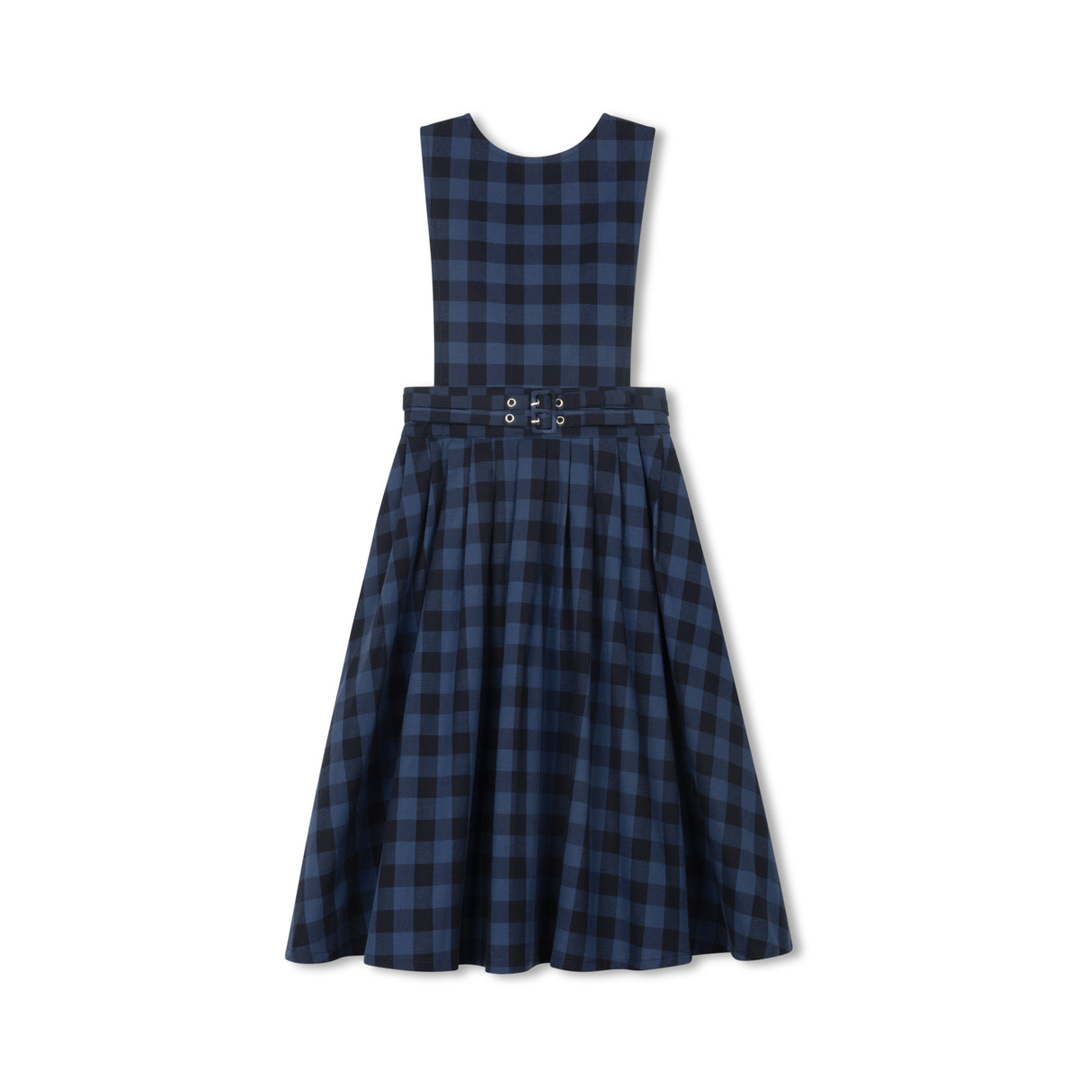 VELVETTE LABEL 2PC RIBBED BUTTON DOWN COLLAR TOP WITH PLAID BELTED PINAFORE JUMPER