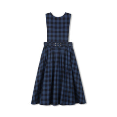 VELVETTE LABEL 2PC RIBBED BUTTON DOWN COLLAR TOP WITH PLAID BELTED PINAFORE JUMPER