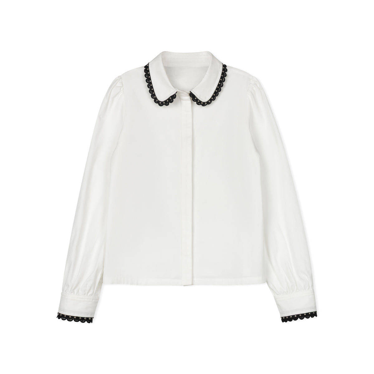 DAINTTI BY VELVETTE LABEL LONG SLEEVE SCALLOP TRIM BLOUSE