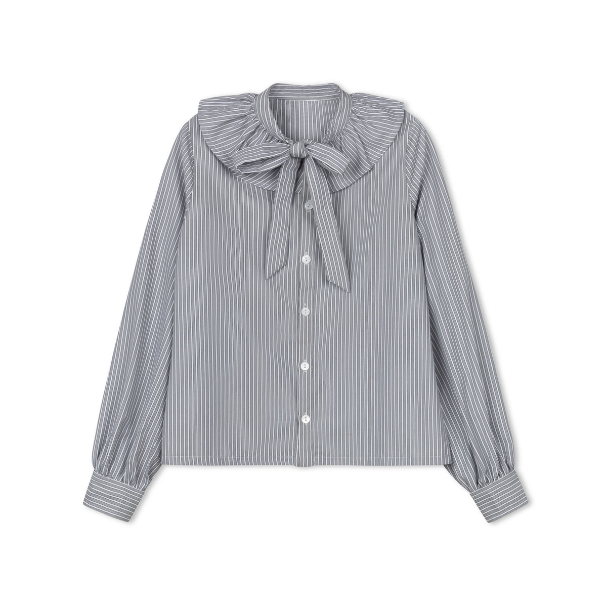 DAINTTI BY VELVETTE LABEL LONG SLEEVE RUFFLE COLLAR STRIPED BLOUSE