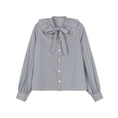 DAINTTI BY VELVETTE LABEL LONG SLEEVE RUFFLE COLLAR STRIPED BLOUSE