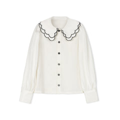 VELVETTE LABEL 2PC L/S SCALLOPED COLLAR BLOUSE WITH HIGH PLEATED JUMPER