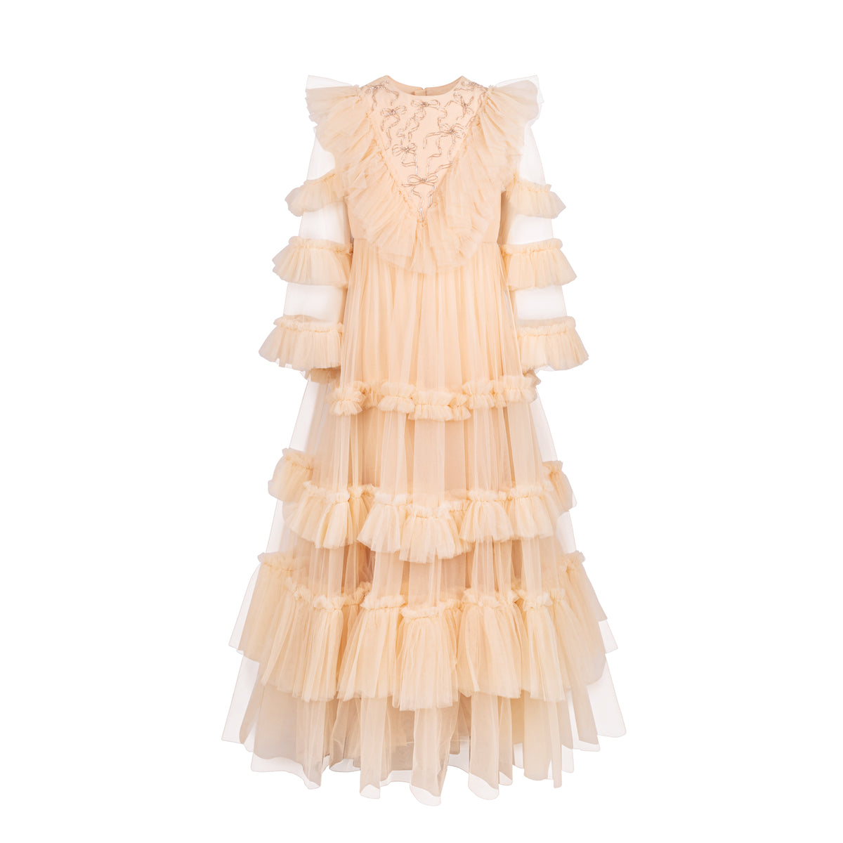 MAISON AVA CECILE RUFFLED LAYERED TULLE GOWN