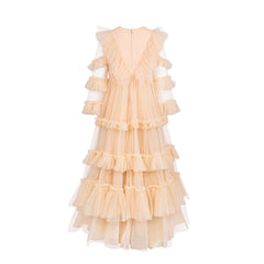 MAISON AVA CECILE RUFFLED LAYERED TULLE GOWN