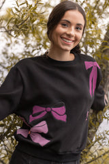POET BELLA PINK BOW PRINT CREWNECK SWEATER