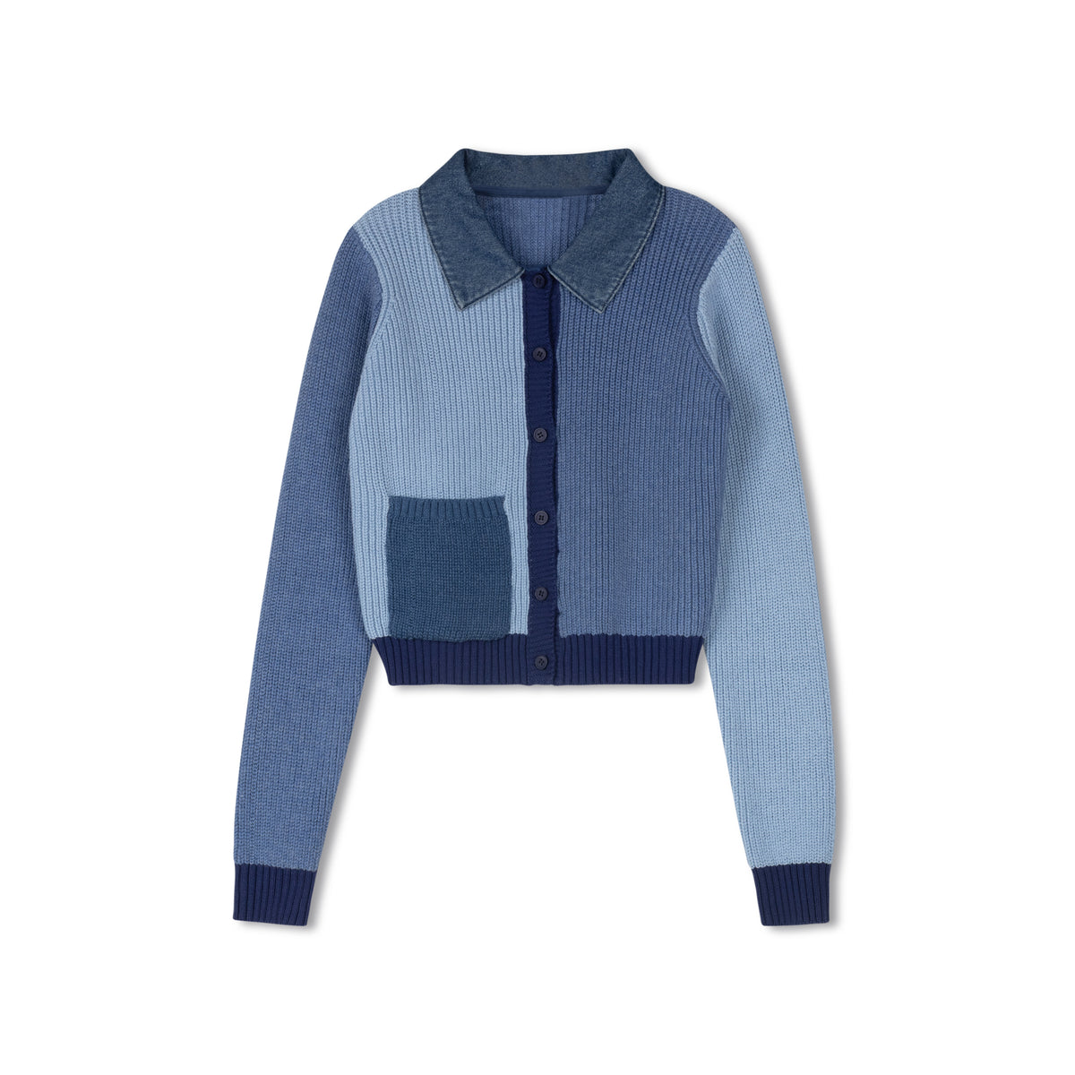 DAINTTI BY VELVETTE LABEL KNIT DENIM COLLAR COLORBLOCK SWEATER
