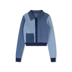 DAINTTI BY VELVETTE LABEL KNIT DENIM COLLAR COLORBLOCK SWEATER