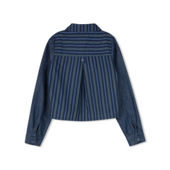DAINTTI BY VELVETTE LABEL LONG SLEEVE DENIM CROP COLLAR SHIRT WITH STRIPED BACK