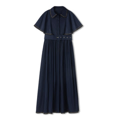 DAINTTI BY VELVETTE LABEL SCALLOP TRIM MIDI BELT DRESS