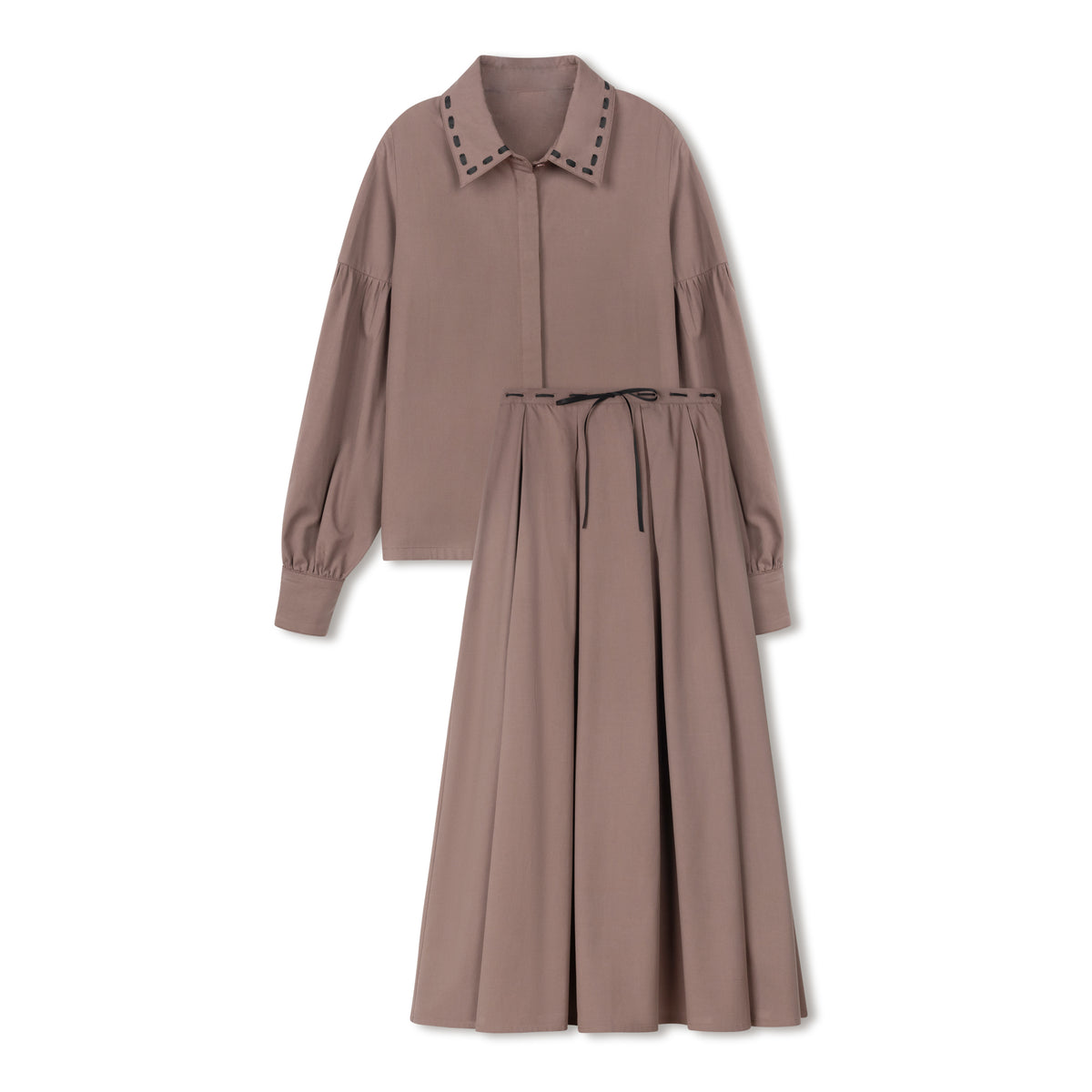 DAINTTI BY VELVETTE LABEL 2PC RIBBON STITCH SHIRT RIBBON STITCH SKIRT