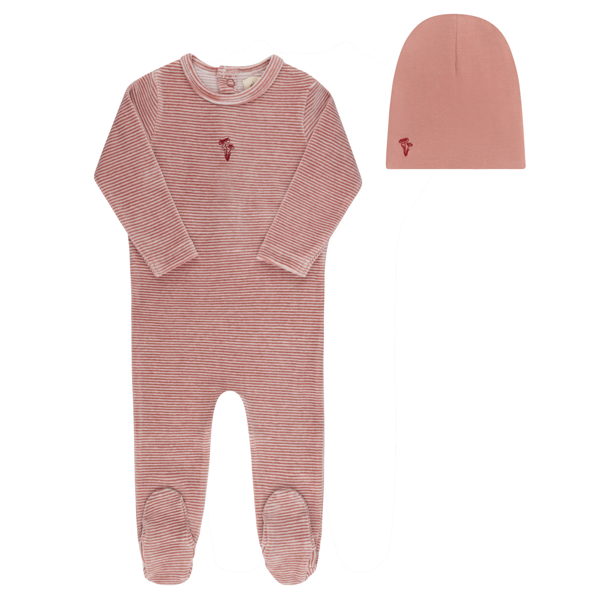 ELYS & CO. 2PC VELOUR STRIPE FOOTIE AND BONNET SET