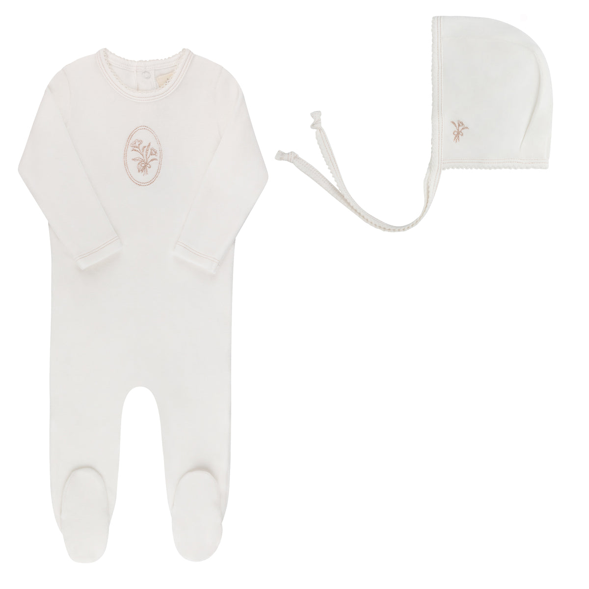 ELYS & CO. 2PC VELOUR CENTER FLORAL FOOTIE AND BONNET SET