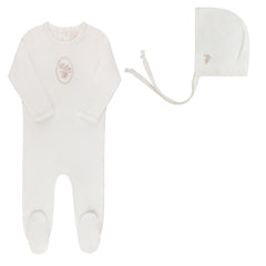 ELYS & CO. 2PC VELOUR CENTER FLORAL FOOTIE AND BONNET SET