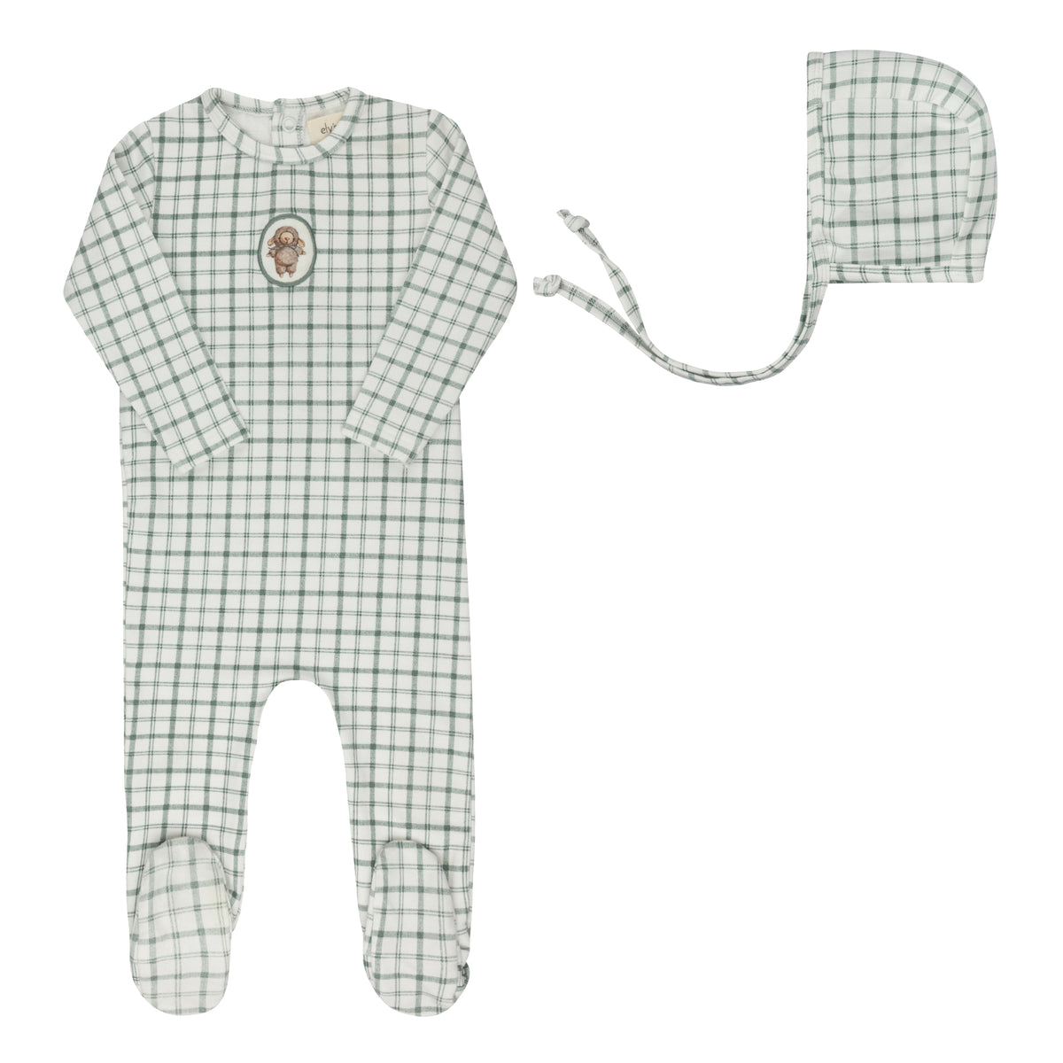 ELYS & CO. 2PC PLAID SHEEP FOOTIE AND BEANIE SET