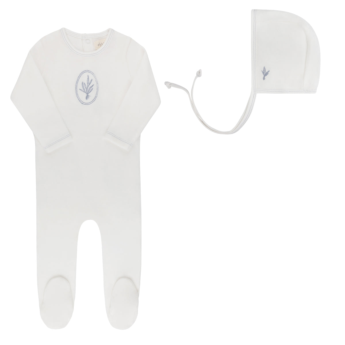 ELYS & CO. 2PC VELOUR CENTER FLORAL FOOTIE AND BONNET SET