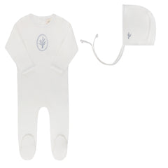 ELYS & CO. 2PC VELOUR CENTER FLORAL FOOTIE AND BONNET SET