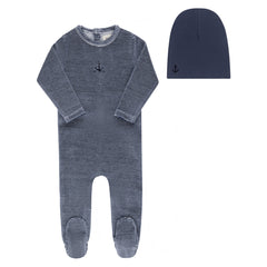 ELYS & CO. 2PC VELOUR STRIPE FOOTIE AND BONNET SET