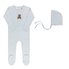 ELYS & CO. 2PC GINGHAM TEDDY COLLECTION FOOTIE + BONNET SET