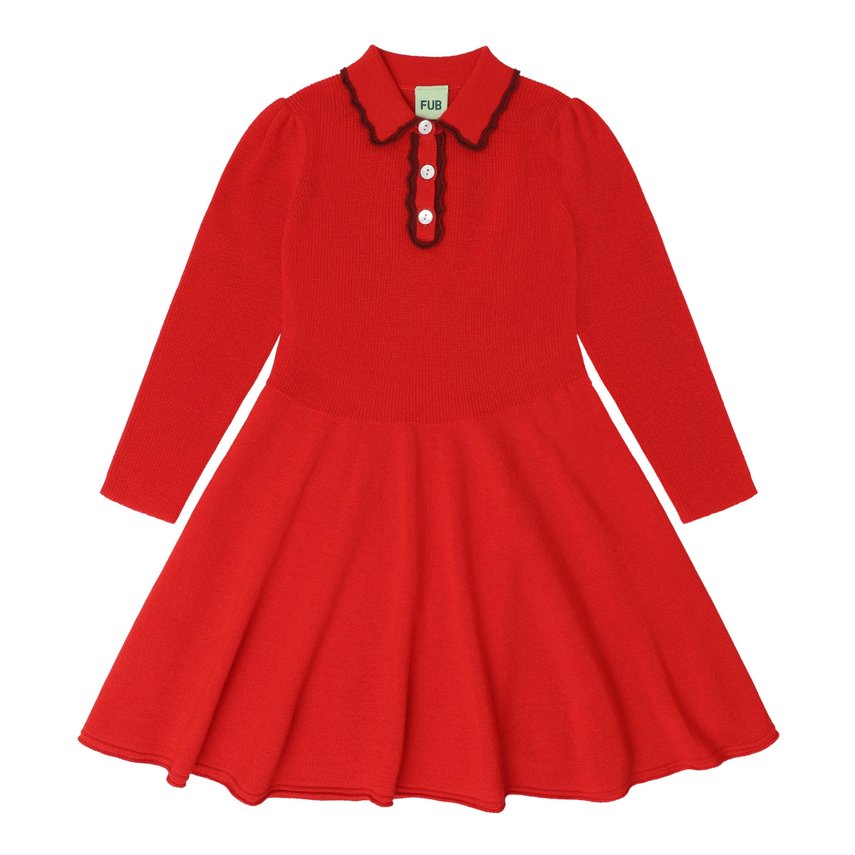 FUB PEBLUM LONG SLEEVE KNIT DRESS WITH RUFFLE DETAIL COLLAR