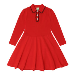 FUB PEBLUM LONG SLEEVE KNIT DRESS WITH RUFFLE DETAIL COLLAR