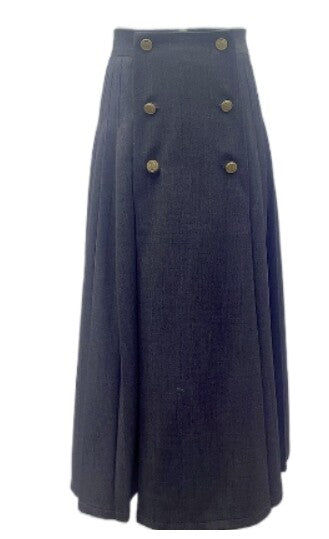MALLORY & MERLOT ADELE WOOL DOUBLE BUTTON PLEATED SKIRT