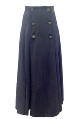 MALLORY & MERLOT ADELE WOOL DOUBLE BUTTON PLEATED SKIRT