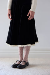 PETITE AMALIE PEEP LACE HEM VELVET SKIRT