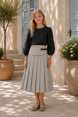ALITSA BUCKLE PLEATED WOOLY SKIRT