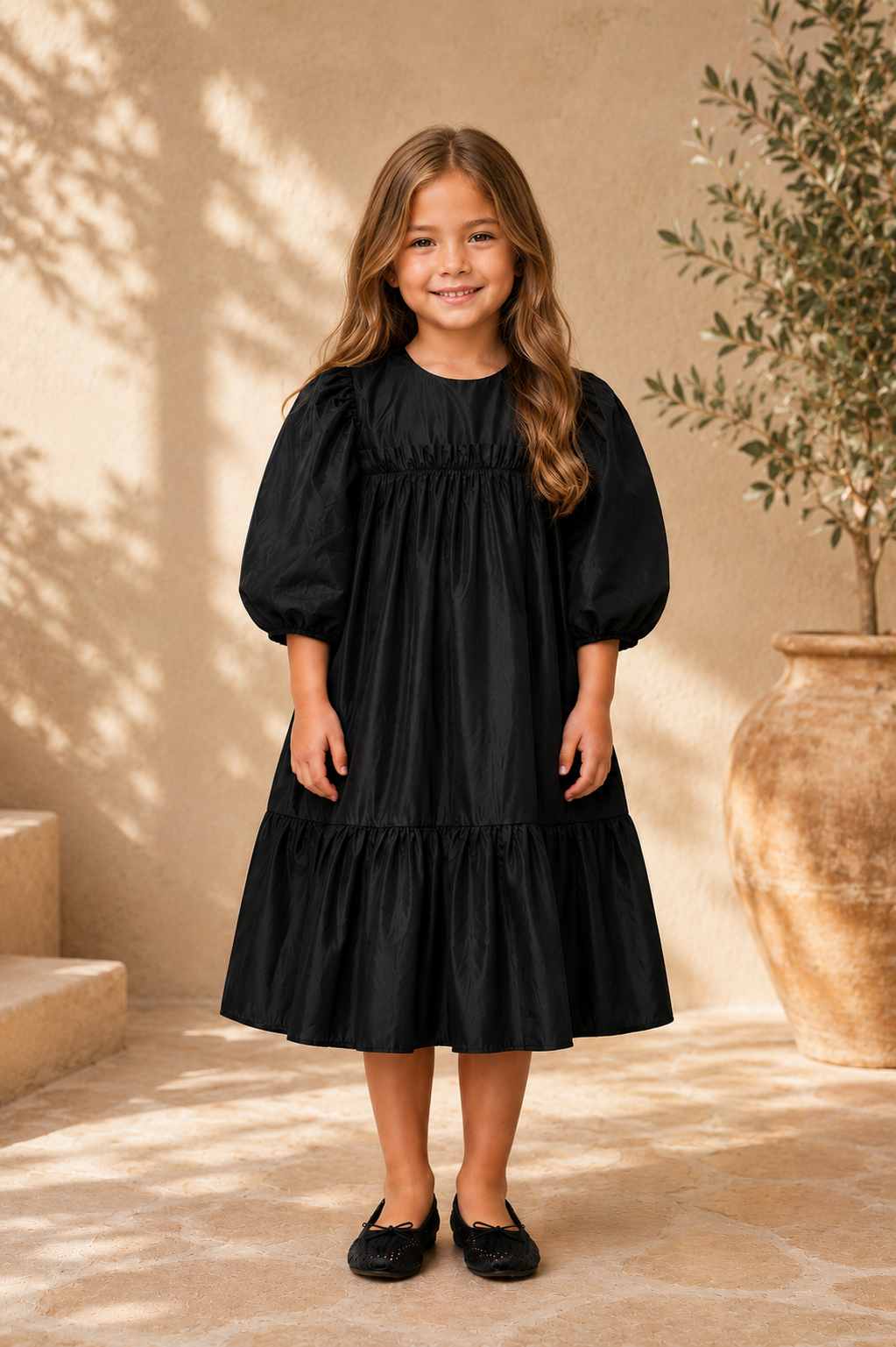 ALITSA RUFLLE TRIM WITH RUFFLE BOTTOM TAFFETA DRESS