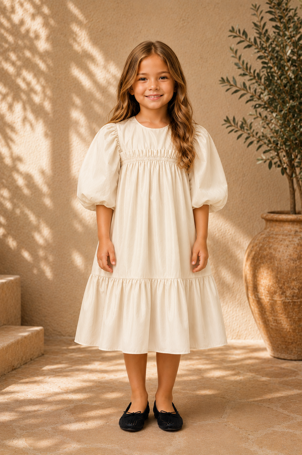 ALITSA RUFFLE TRIM WITH RUFFLE BOTTOM TAFFETA DRESS
