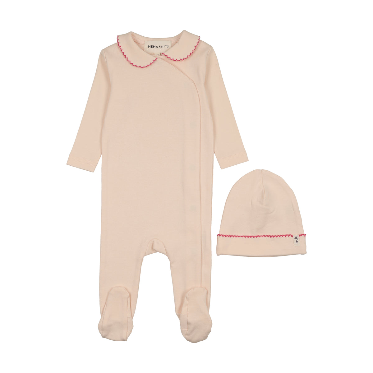 MEMA KNITS 2PC TRIMMED COLLAR FOOTIE WITH BEANIE SET