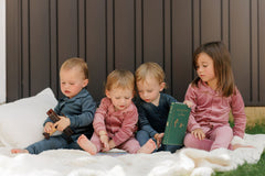 BONJOY 2PC VELOUR SCALLOPED COLLAR GRANDPA PAJAMAS