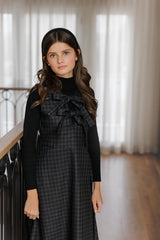 DAINTTI BY VELVETTE LABEL PLAID BOW MIDI JUMPER