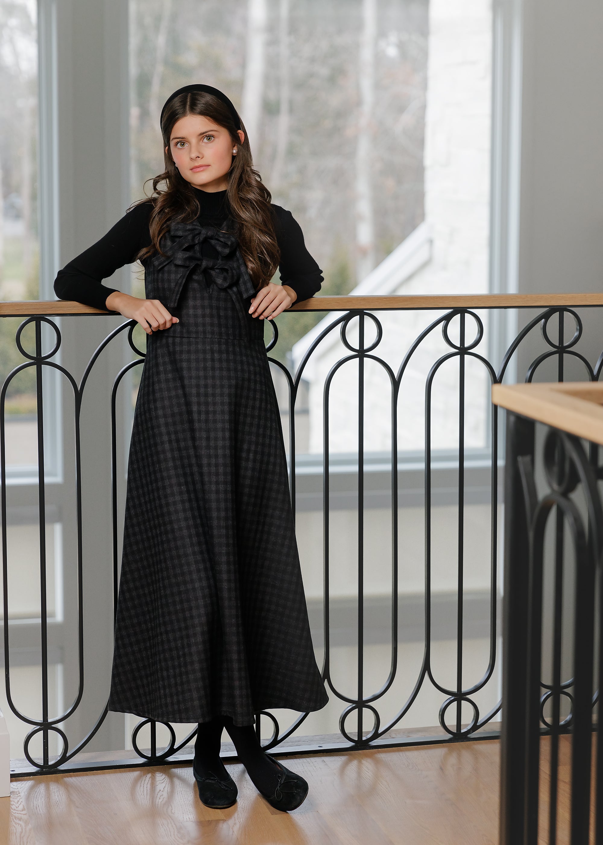 DAINTTI BY VELVETTE LABEL PLAID BOW MIDI JUMPER