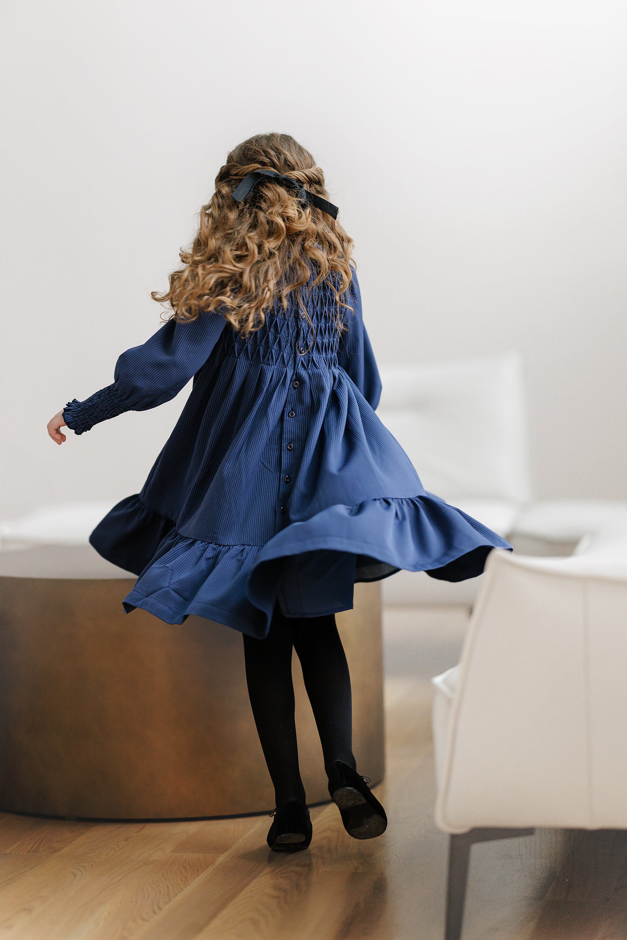VELVETTE LABEL STRIPED SMOCKED DRESS