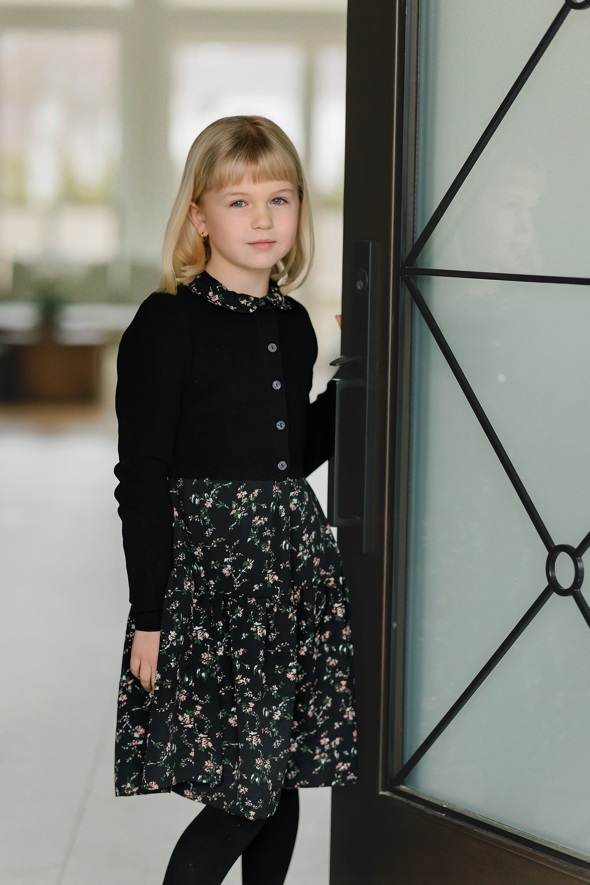 VELVETTE LABEL FLORAL COLLAR DRESS