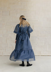 DAINTTI BY VELVETTE LABEL COLLAR AND BELT, STITCHED DOWN PLEATED GOWN