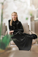 VELVETTE LABEL VELVET BOW BUTTON WAISTED MAXI