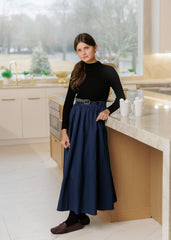 DAINTTI BY VELVETTE LABEL STRIPED BELTED MIDI SKIRT